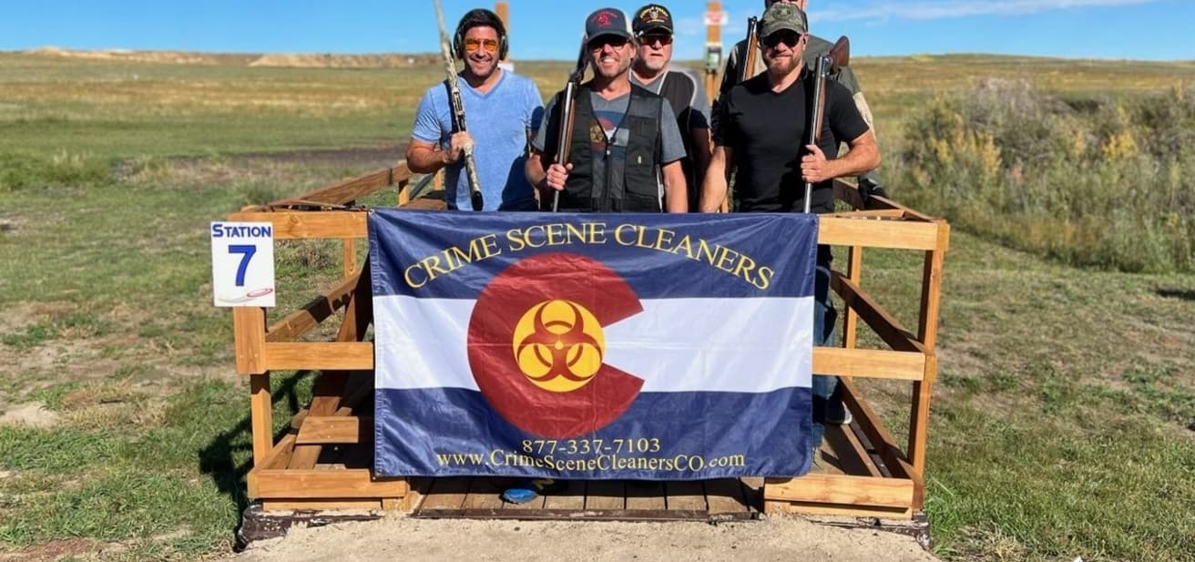 Shooters at the Crime Scene Cleaners charity clay shoot